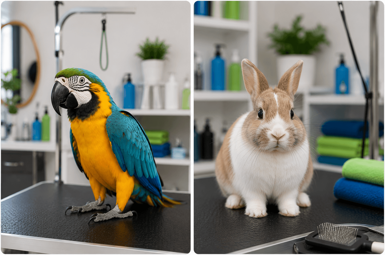 Professional grooming services for birds and rabbits